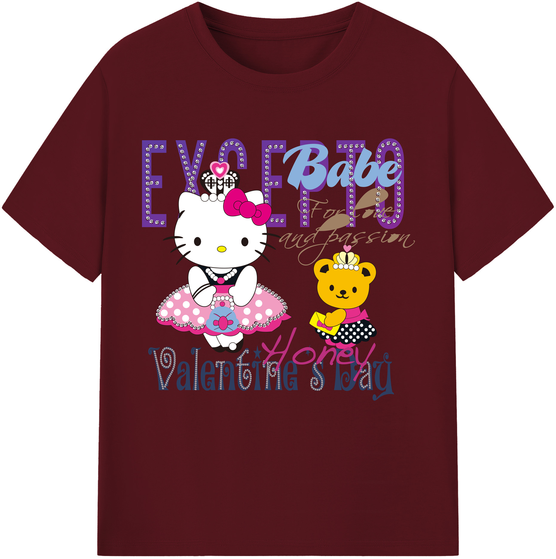 （画像用） Hello Kitty ハローキティ 綿100％半袖Tシャツ（フロントプリント）